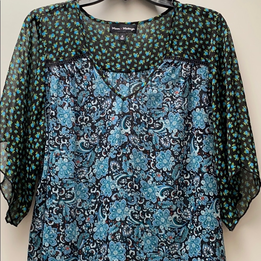 Flowy Blouse in black, blues & green